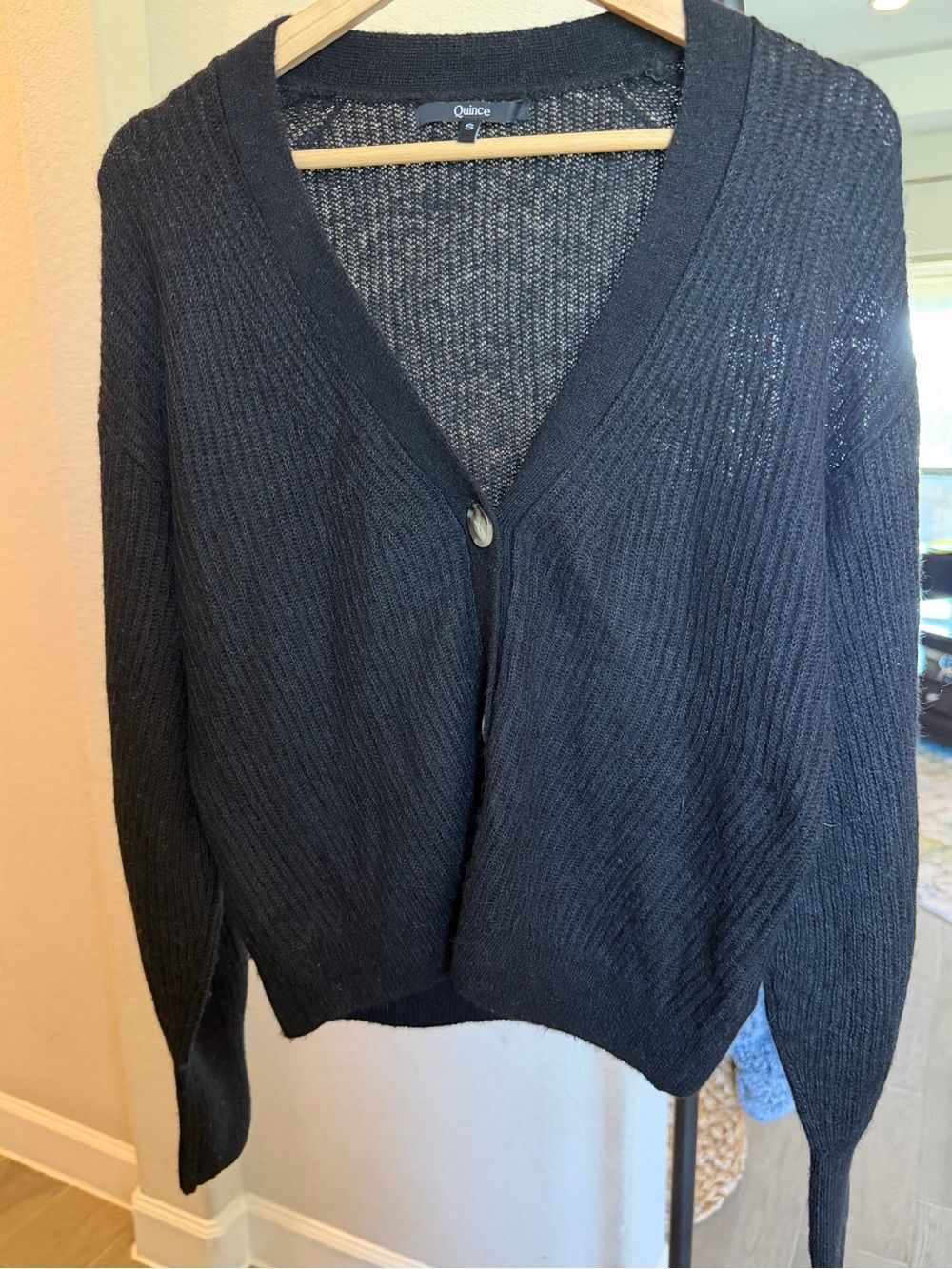 Quince Women's Black Alpaca Wool Oversized  Lightweight  Button Cardigan S NWOT